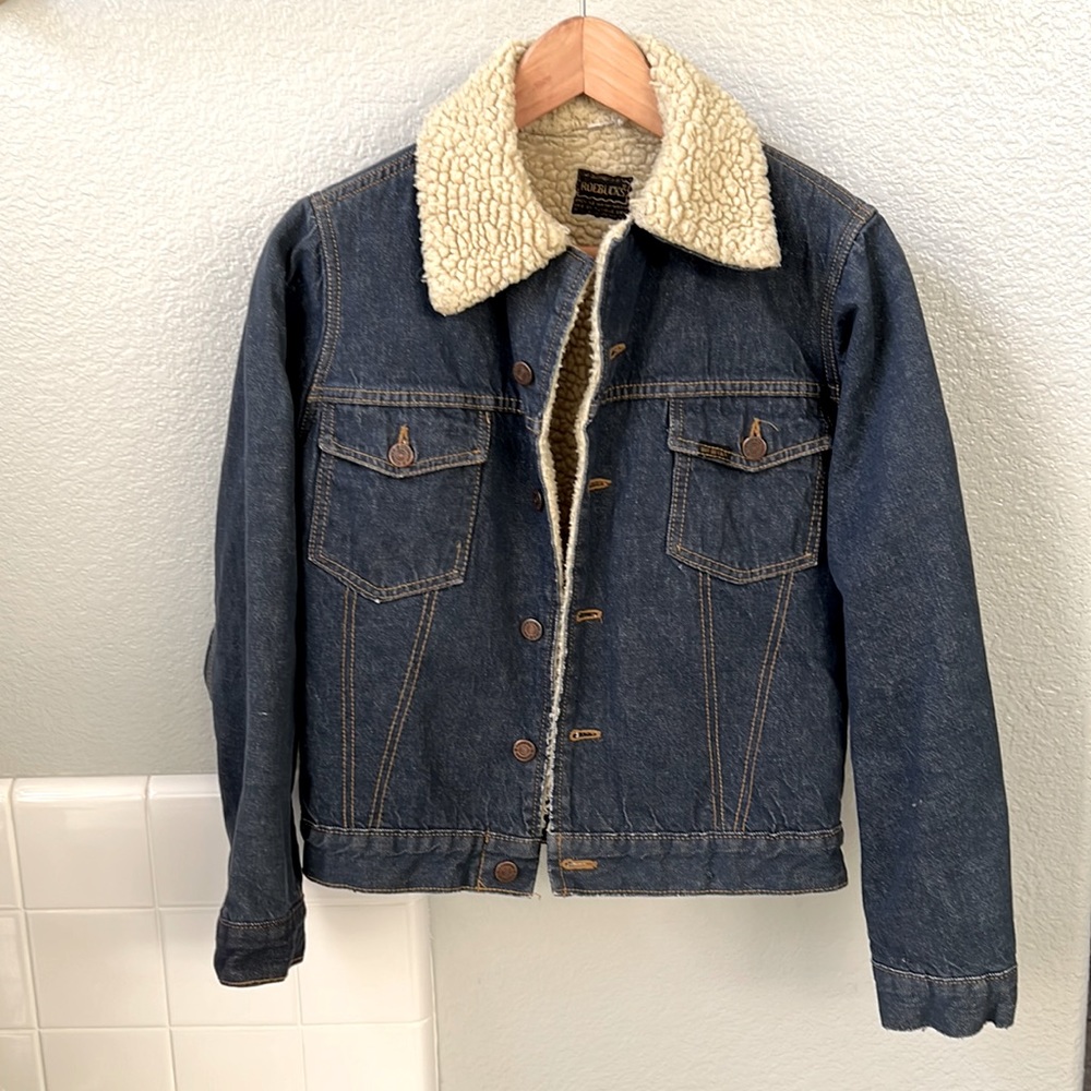 Vintage 1970's Sears Roebucks Western Sherpa Lined Denim Jean Jacket Medium USA